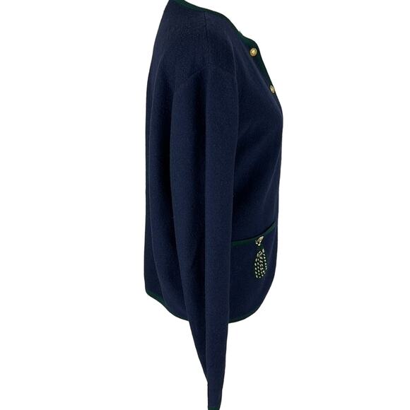 Vintage Pendleton Wool Cardigan Navy Blue Green trim Gold Buttons Size S Classic - Picture 3 of 10